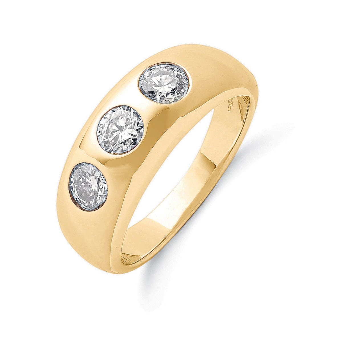 18ct Yellow Gold 1.00ct Gents 3 Stone Diamond Band - Samuel Perry