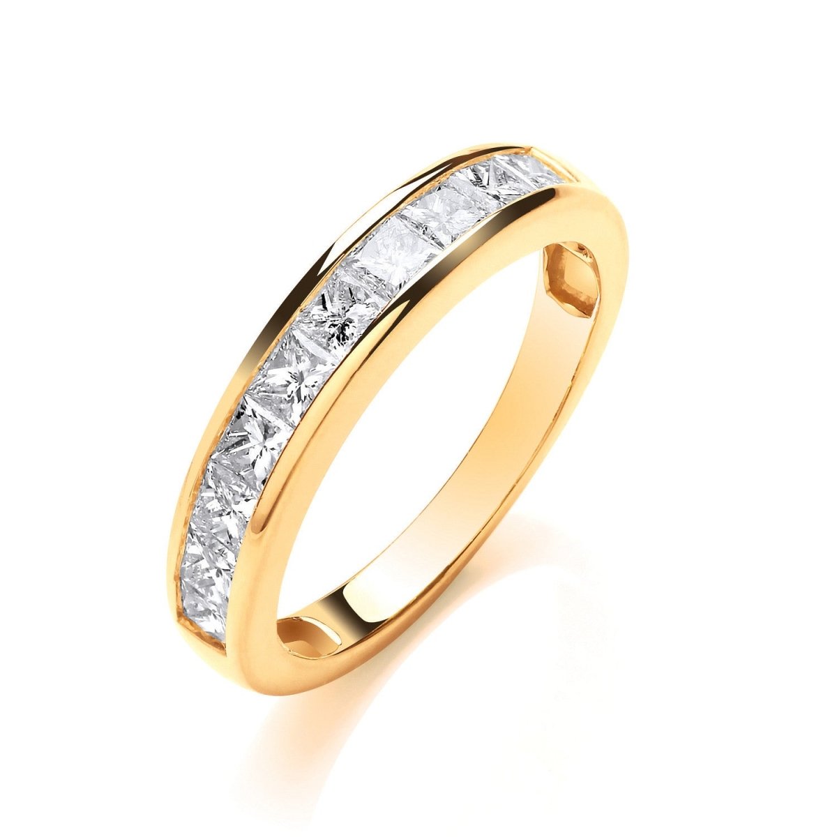 18ct Yellow Gold 1.00ct Princess Cut Diamond Eternity Ring - Samuel Perry