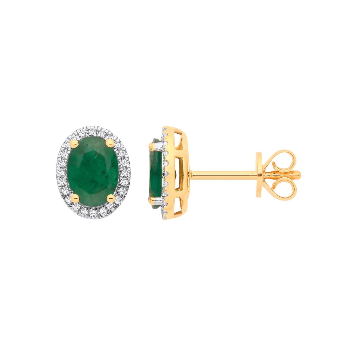 18ct Yellow Gold Diamond & Emerald Earrings - Samuel Perry