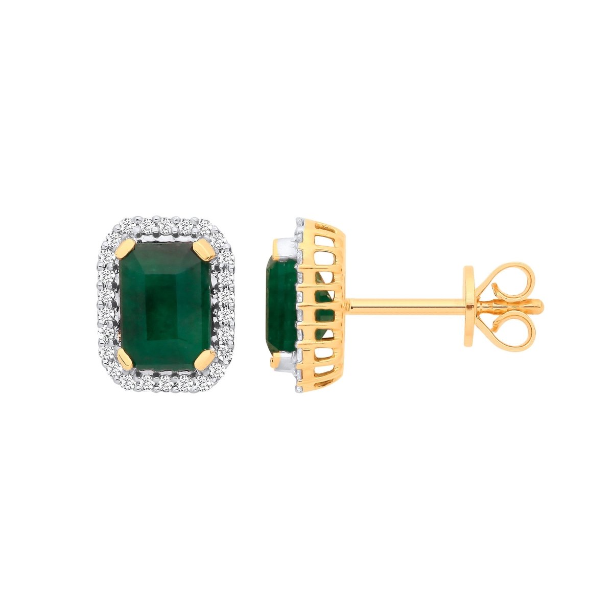 18ct Yellow Gold Diamond & Emerald Earrings - Samuel Perry