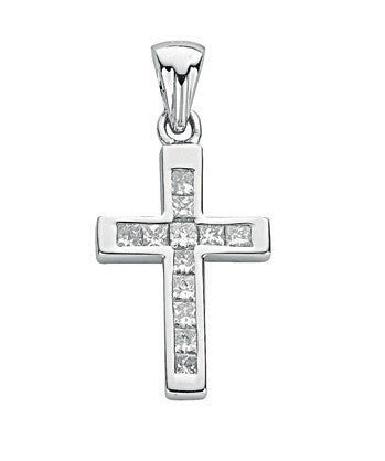 18ct White Gold Diamond Cross Pendant – 0.44ct Princess Cut Diamonds