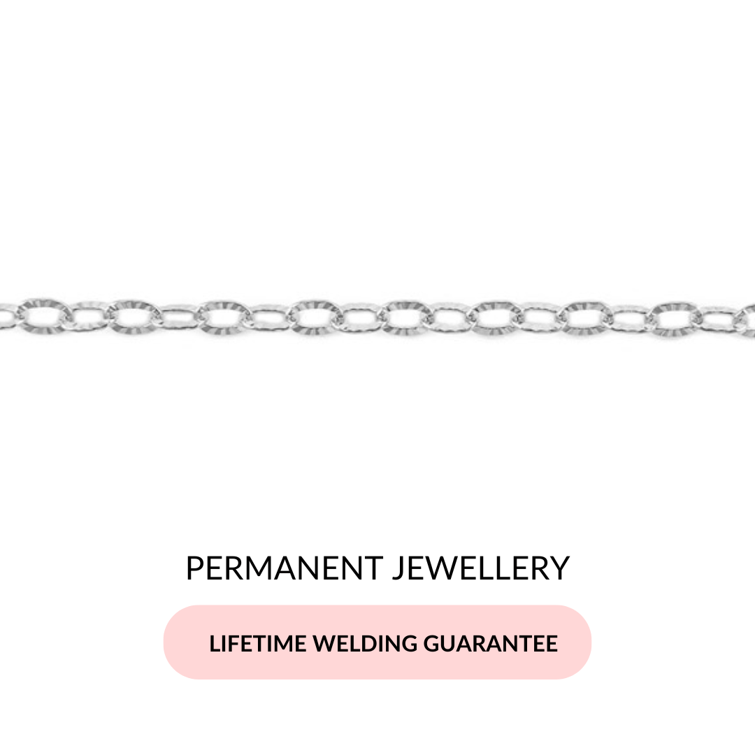 3.5mm Oval Hammered Cable Permanent Jewellery Bracelet in Sterling Silver - Samuel Perry