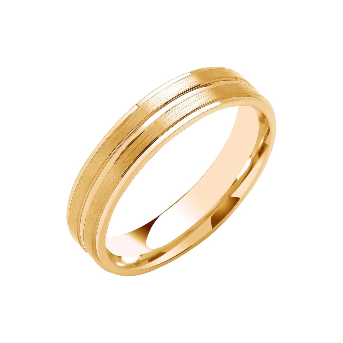 5mm Flat Court with Track Edges Wedding Ring in 18ct Yellow Gold - Samuel Perry