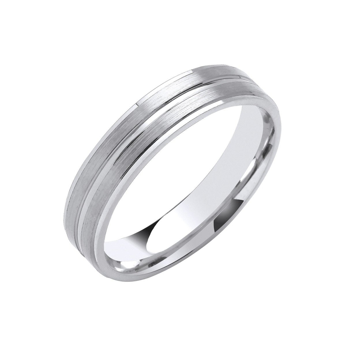 5mm Flat Court with Track Edges Wedding Ring in Platinum - Samuel Perry