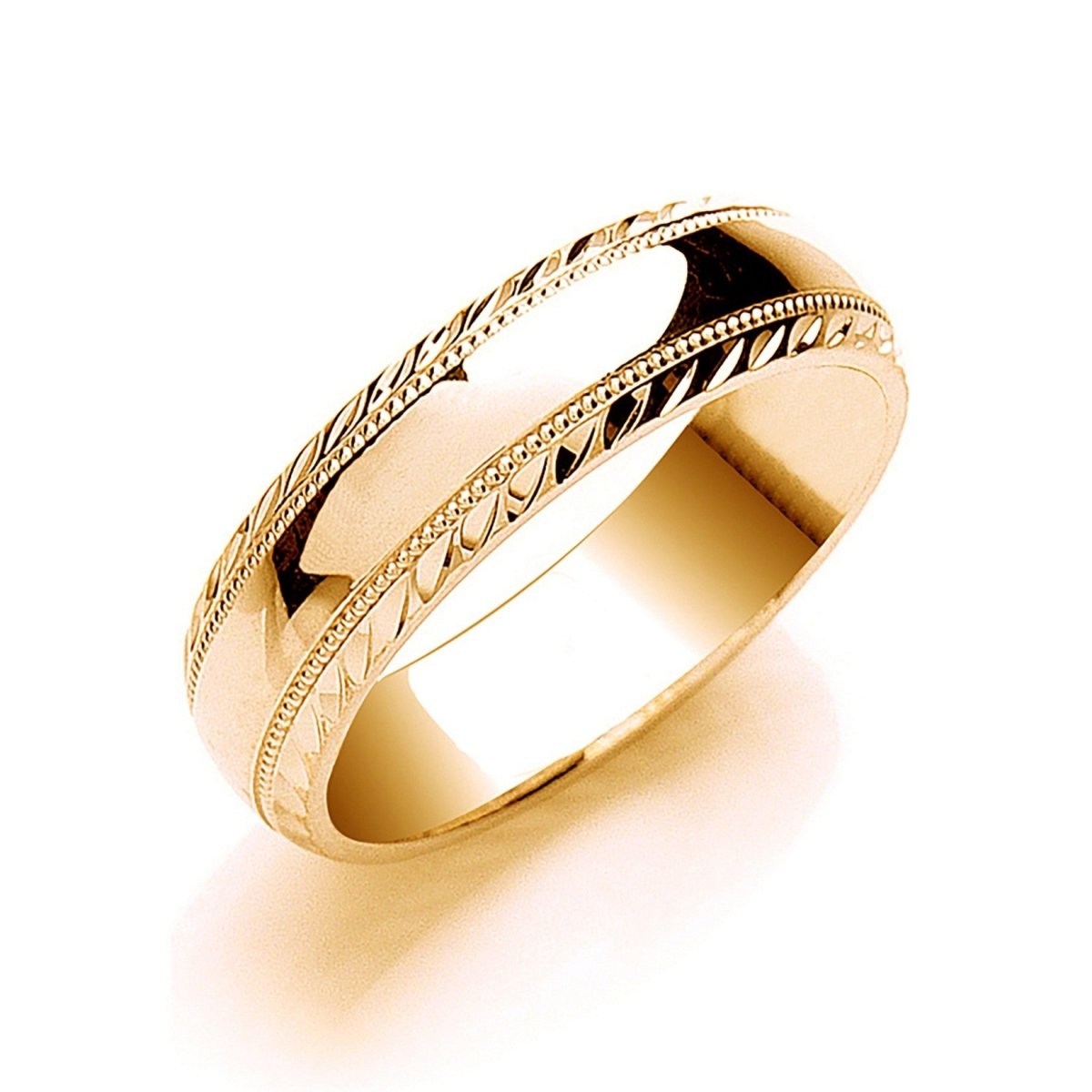 6mm Millgrain Edge Court Wedding Ring in 18ct Yellow Gold - Samuel Perry