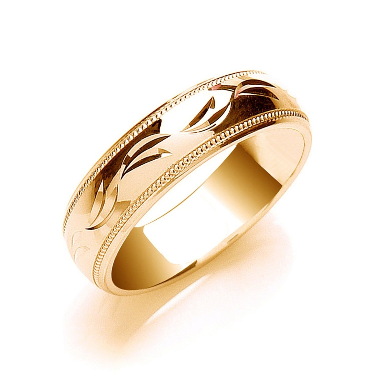 6mm Millgrain Edge Court Wedding Ring in 9ct Yellow Gold - Samuel Perry