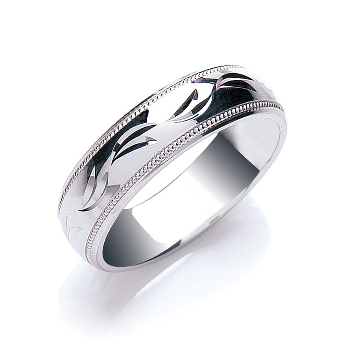 6mm Millgrain Edge Court Wedding Ring in Platinum - Samuel Perry