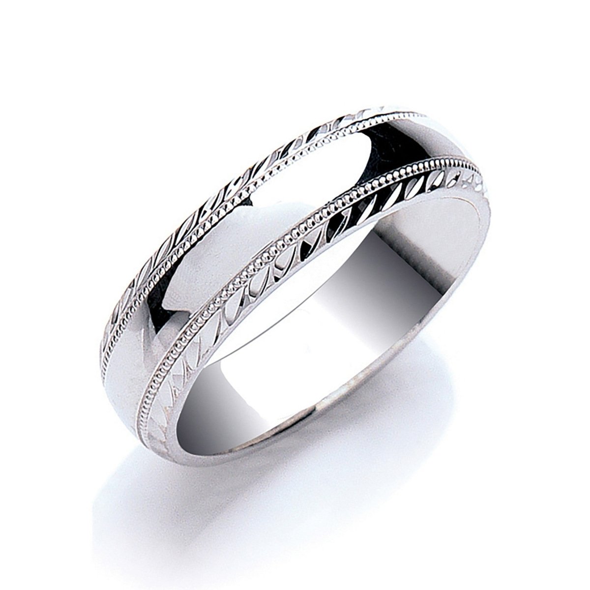 6mm Millgrain Edge Court Wedding Ring in Platinum - Samuel Perry
