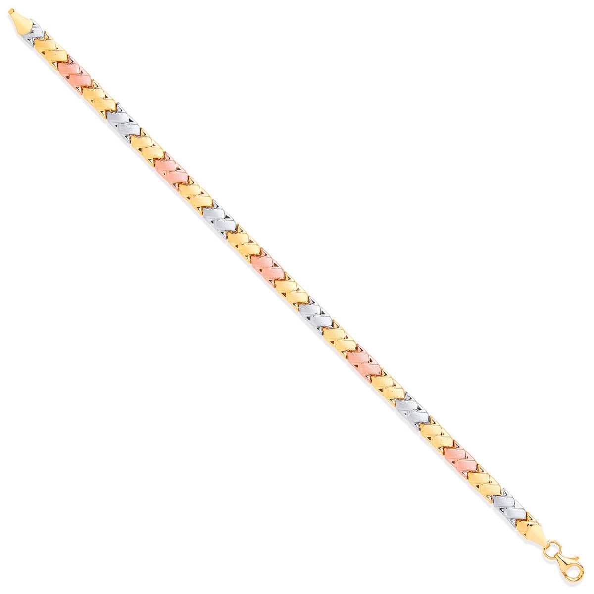 9ct 3 Colour Gold Double Kissing Ladies Bracelet - Samuel Perry