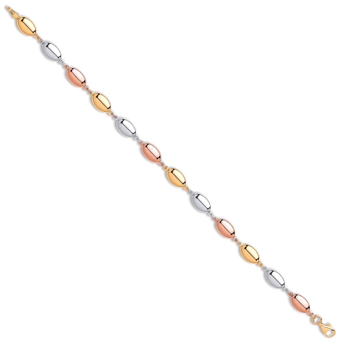 9ct 3 Colour Gold Oval Bead Bracelet - Samuel Perry