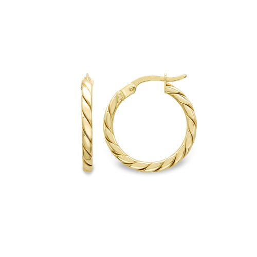 9ct Gold 15mm Cable Twisted Square Hoop Earrings - Samuel Perry