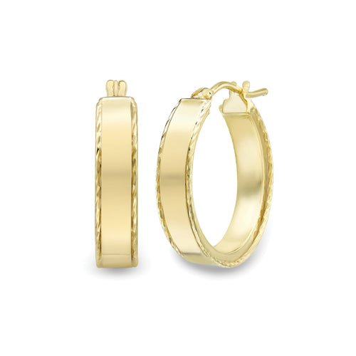 9ct Gold 15mm Diamond Cut Hoop Earrings - Samuel Perry