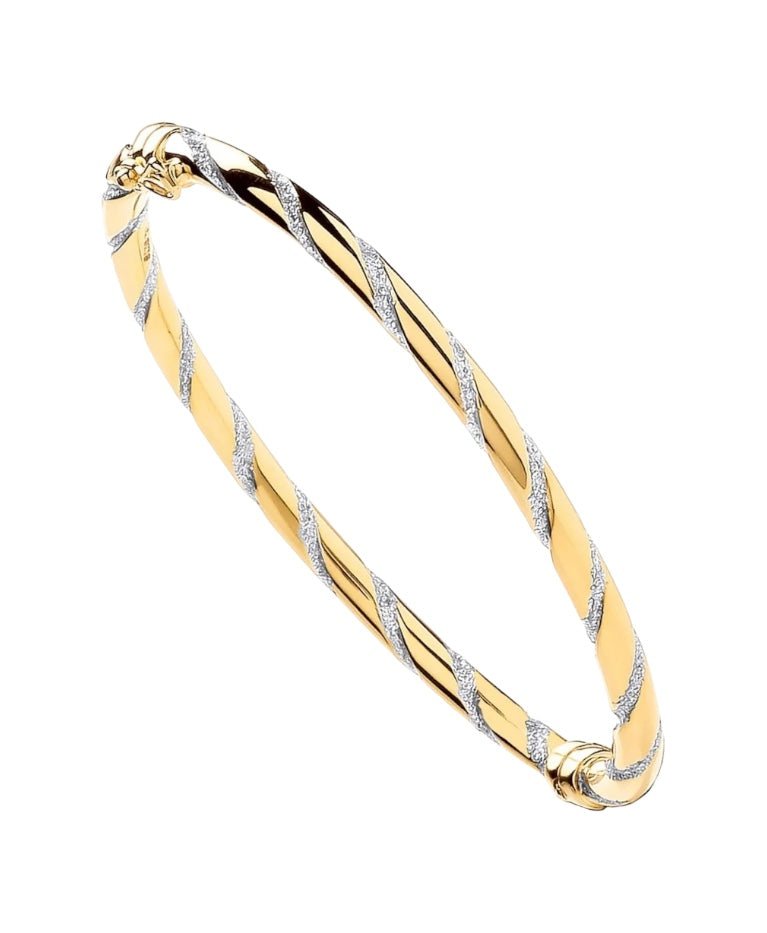 9ct Gold 4mm Polished Twist CZ Stripe Bangle - Samuel Perry