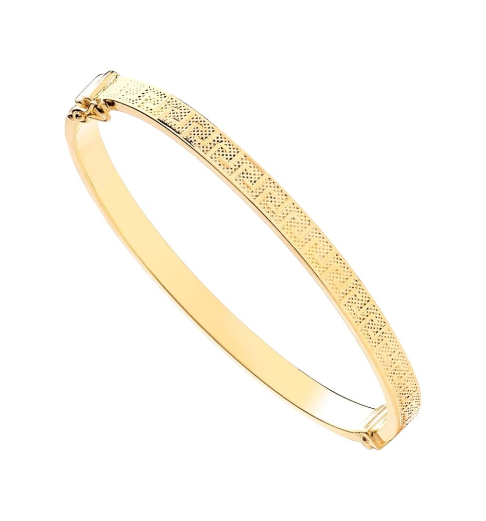 9ct Gold 5mm Greek Key Pattern Bangle - Samuel Perry