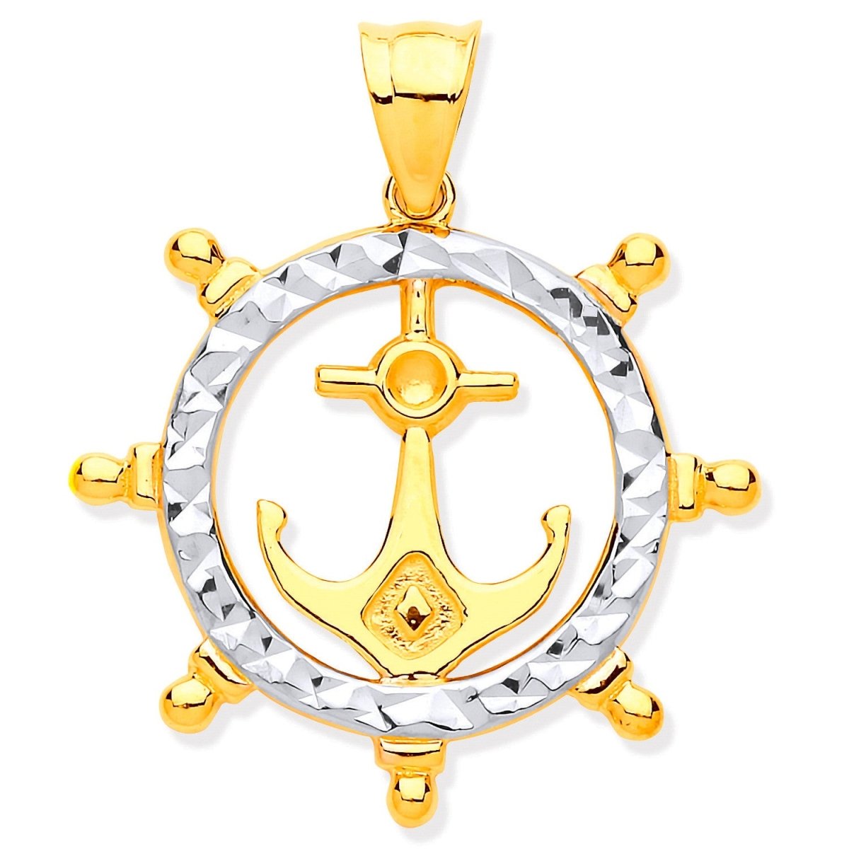 9ct Gold Anchor in Ship Wheel Pendant – Nautical Elegance - Samuel Perry