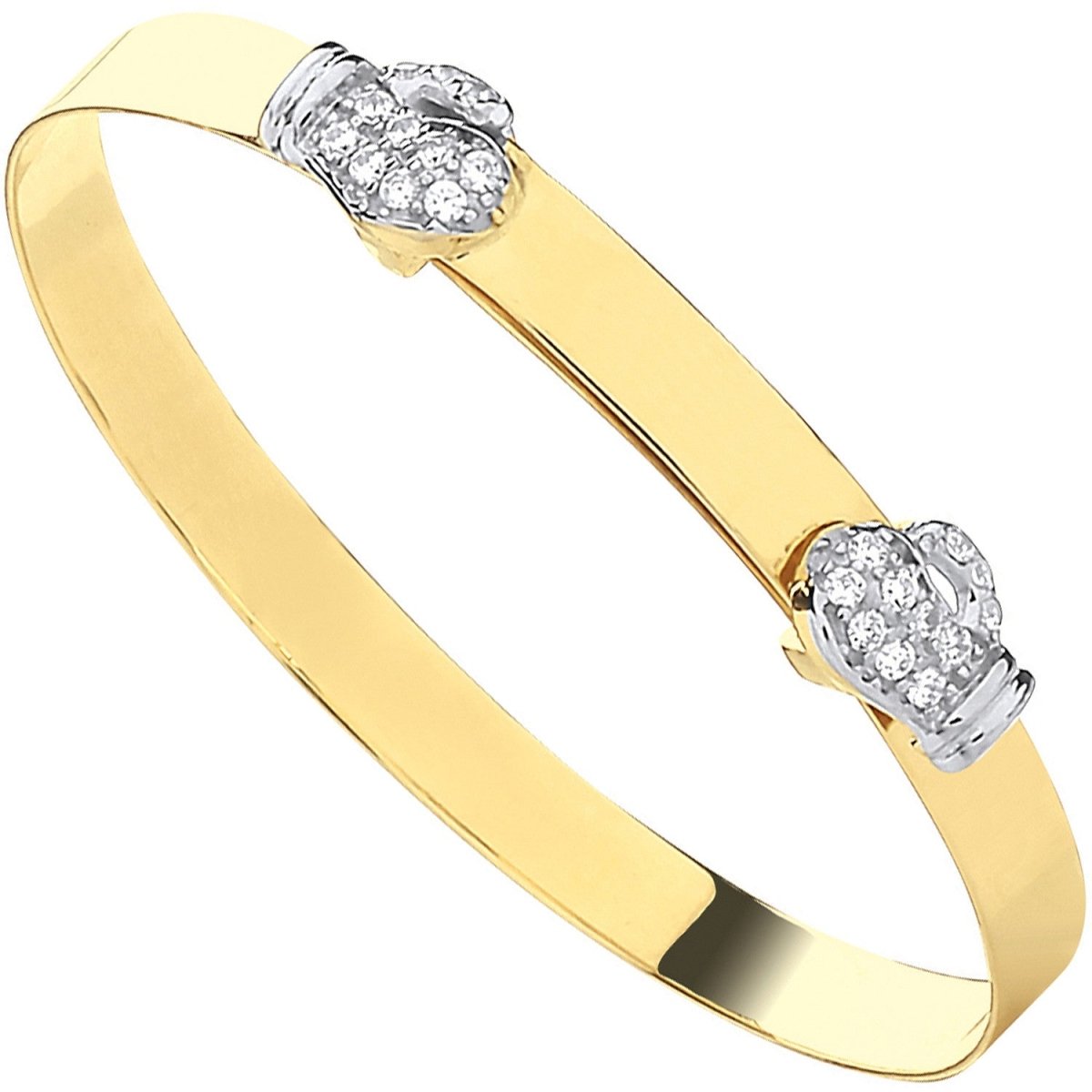 9ct Gold CZ Boxing Gloves Expandable Baby Bangle - Samuel Perry