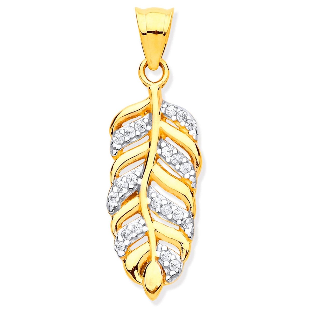 9ct Gold CZ Leaf Pendant – Elegant Nature - Inspired Design - Samuel Perry