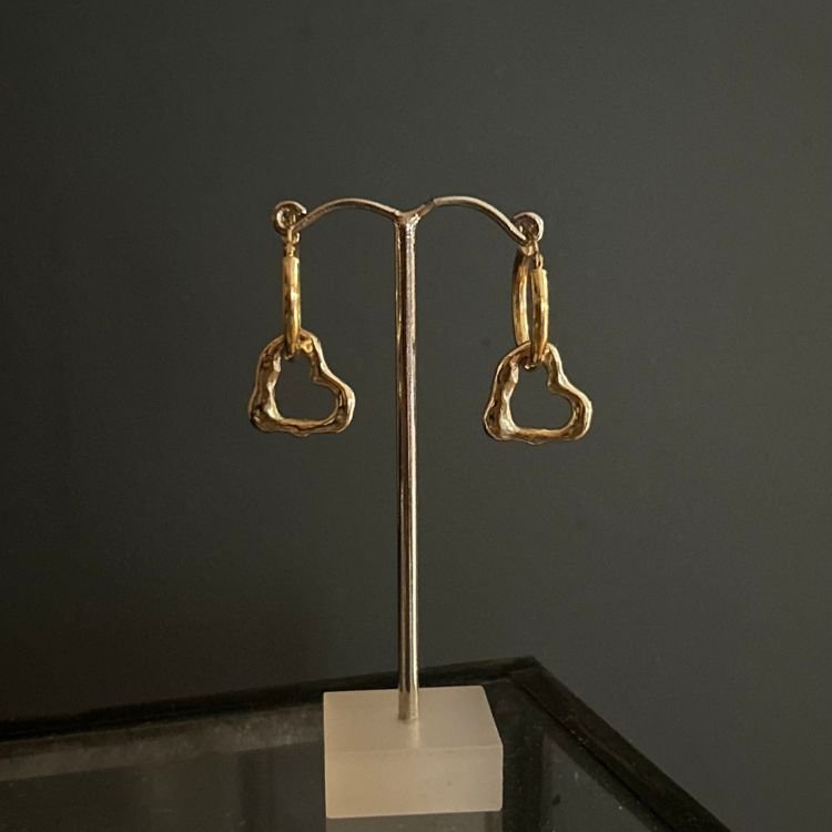 9ct Gold Molten Heart Drop Earrings - Samuel Perry