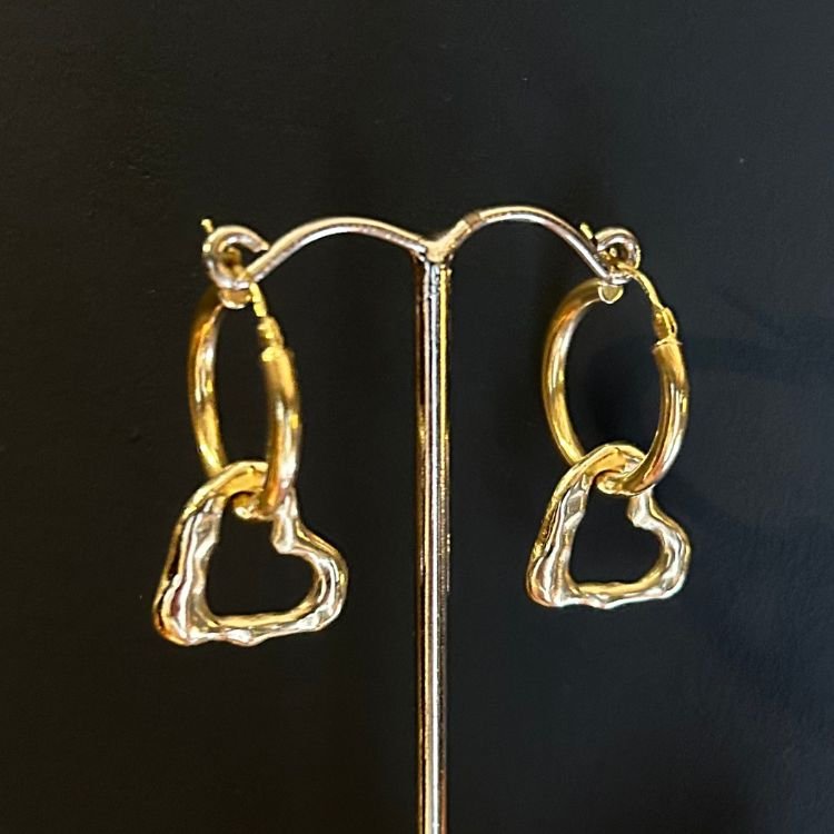 9ct Gold Molten Heart Drop Earrings - Samuel Perry