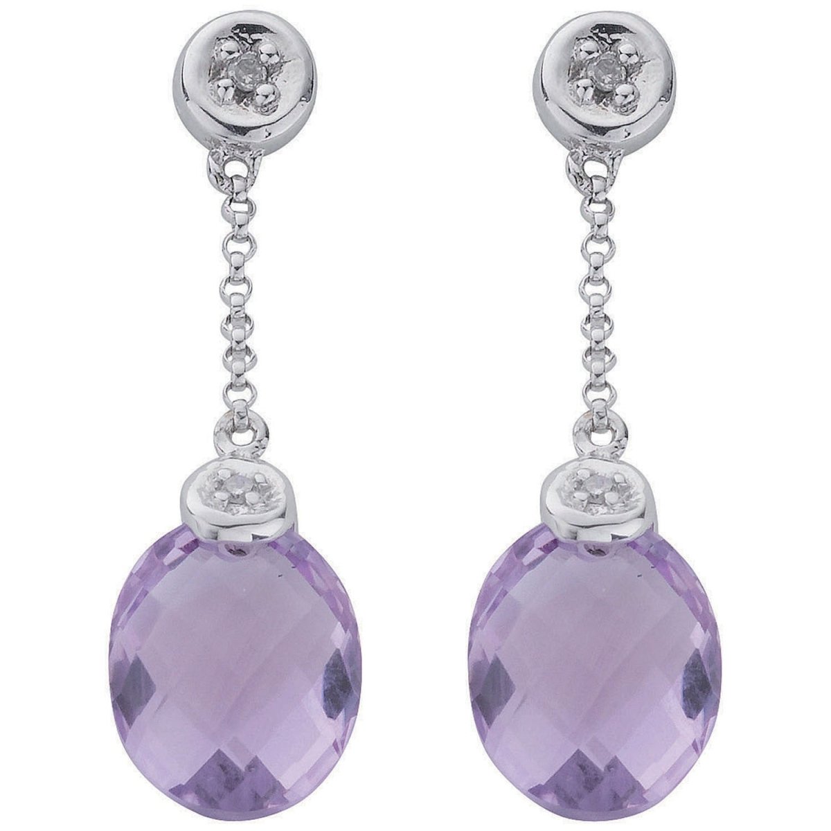 9ct White Gold 0.04ct Diamond & 4.66ct Amethyst Drop Earrings - Samuel Perry