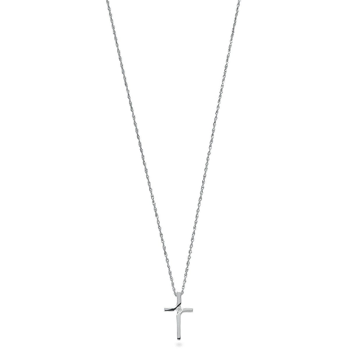 9ct White Gold 0.04ct Diamond Cross Necklace - Samuel Perry