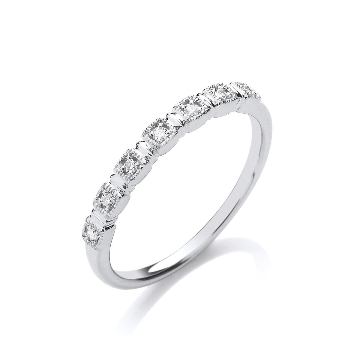 9ct White Gold 0.05ct Diamond Half Eternity Ring - Samuel Perry