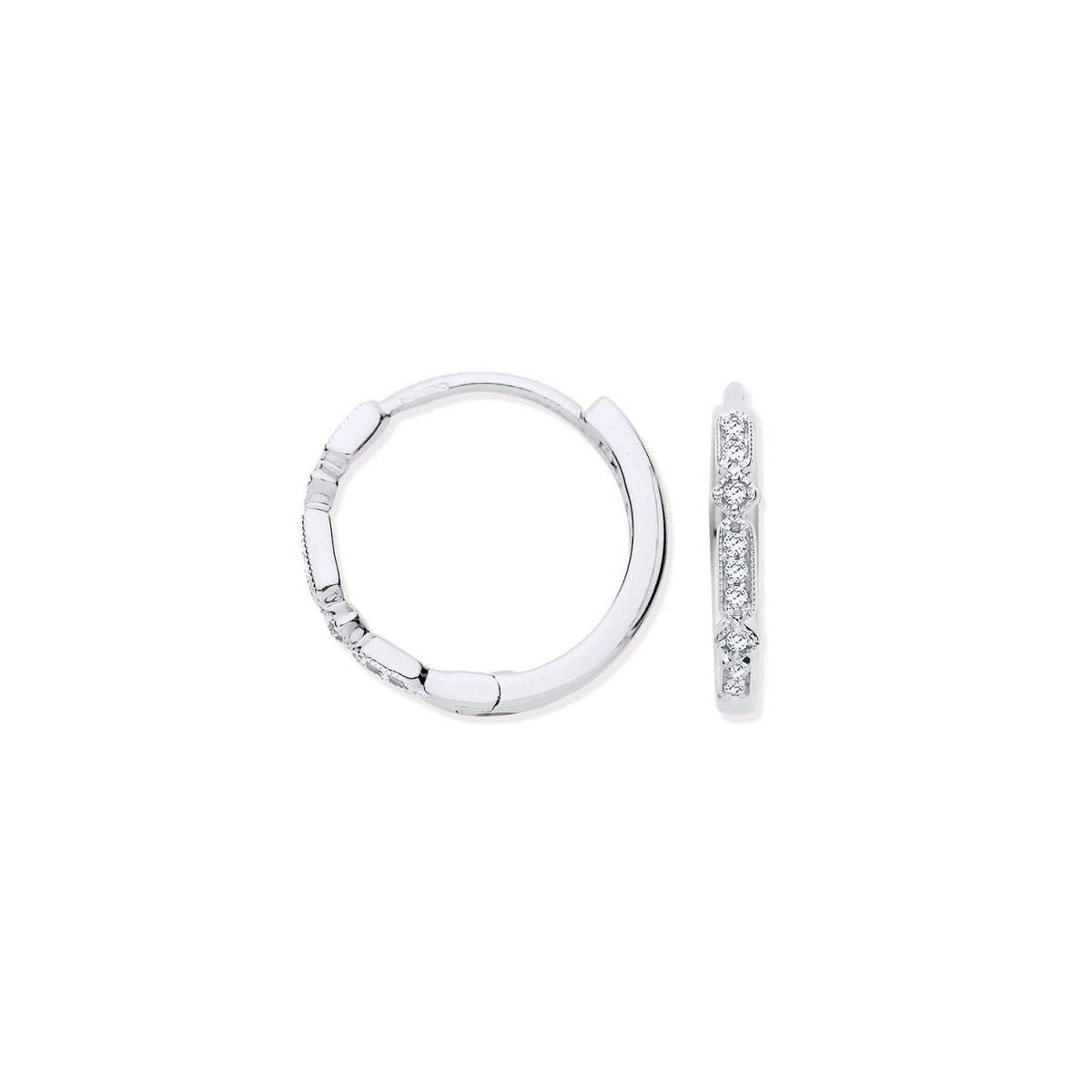 9ct White Gold 0.08ctw Diamond Hoop Earrings - Samuel Perry