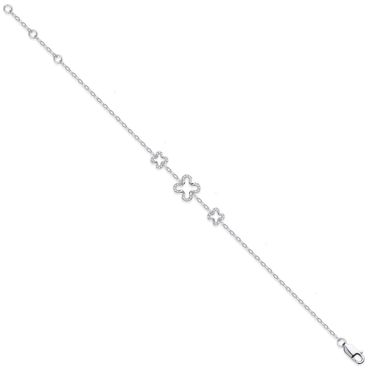 9ct White Gold 0.11ct Diamond Four Leaf Clover Bracelet - Samuel Perry