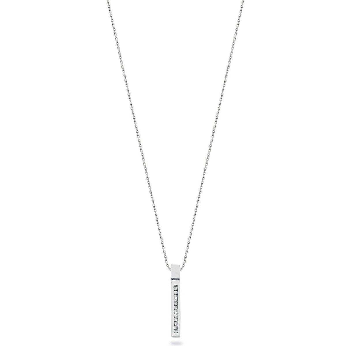 9ct White Gold 0.12ct Diamond Bar Necklace - Samuel Perry