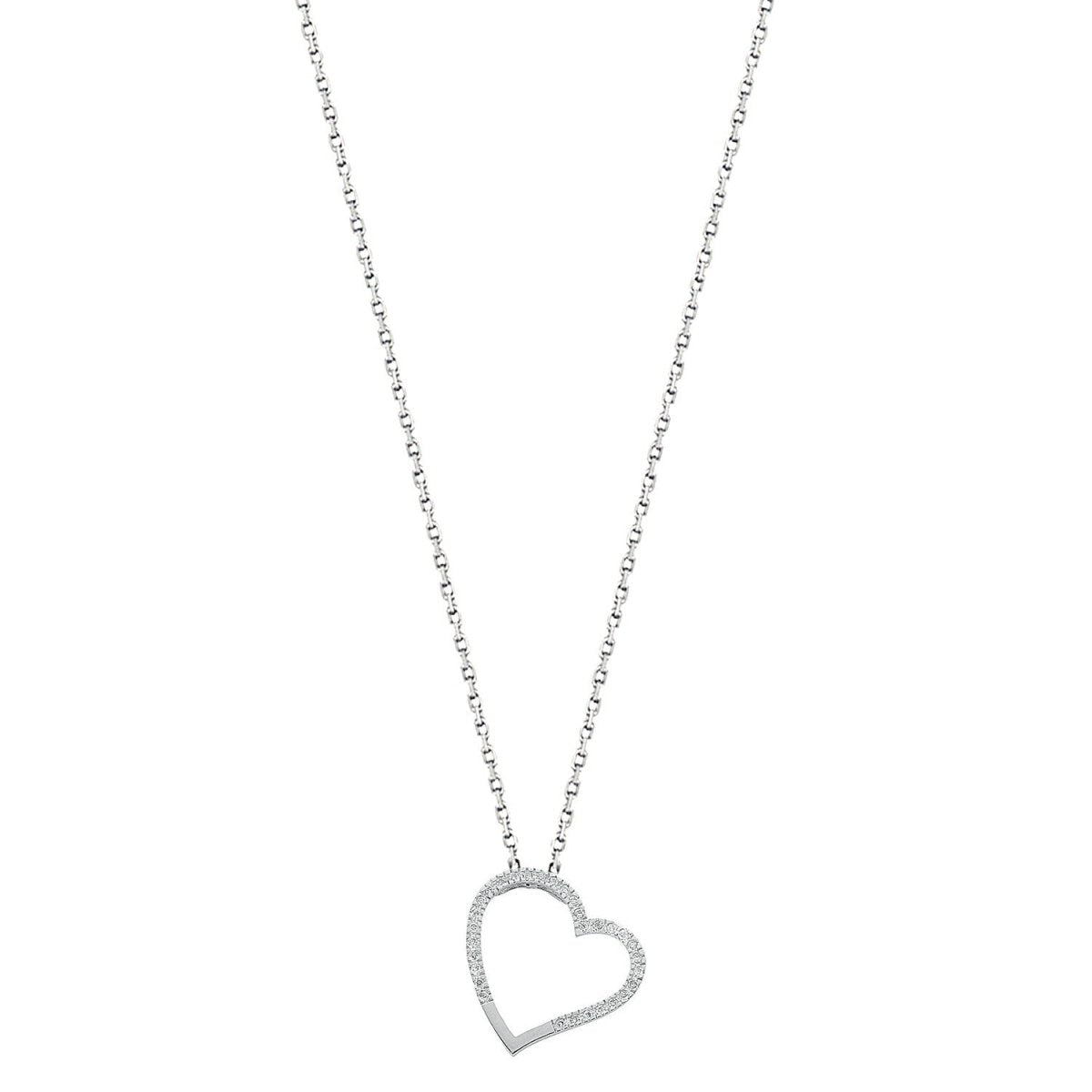 9ct White Gold 0.12ct Diamond Heart Necklace - Samuel Perry