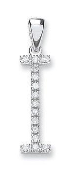 9ct White Gold 0.12ct Diamond "I" Initial Pendant - Samuel Perry