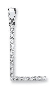 9ct White Gold 0.12ct Diamond "L" Initial Pendant – Subtle & Stylish - Samuel Perry