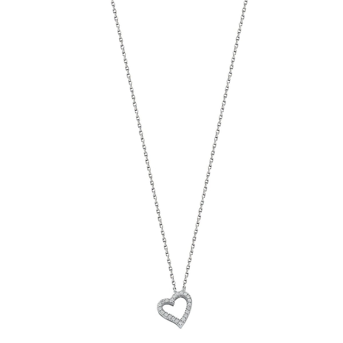 9ct White Gold 0.13ct Diamond Heart Necklace - Samuel Perry