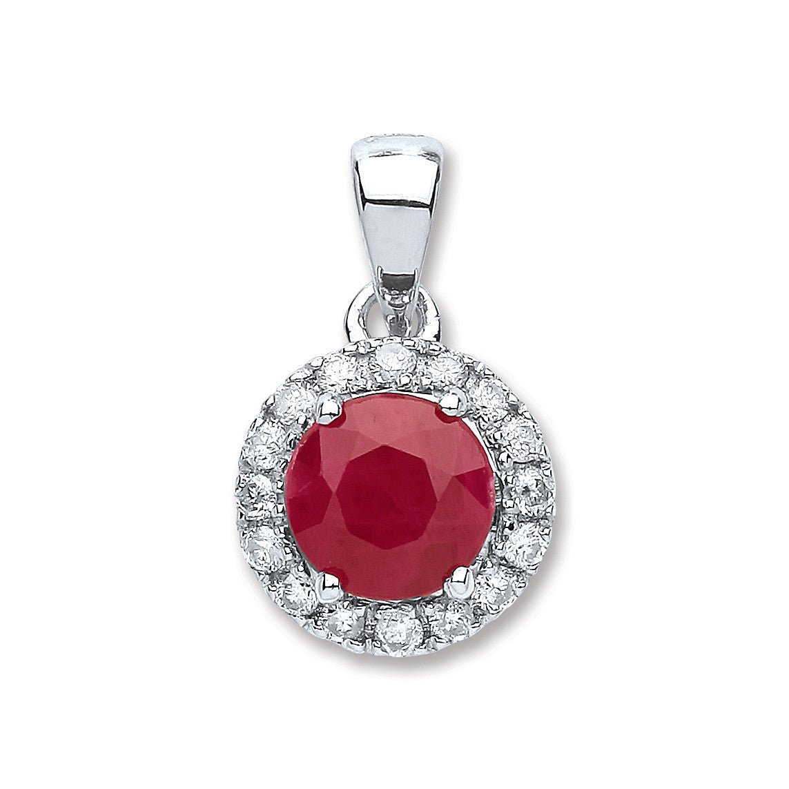 9ct White Gold 0.15ct Diamond & 0.80ct Ruby Pendant - Samuel Perry