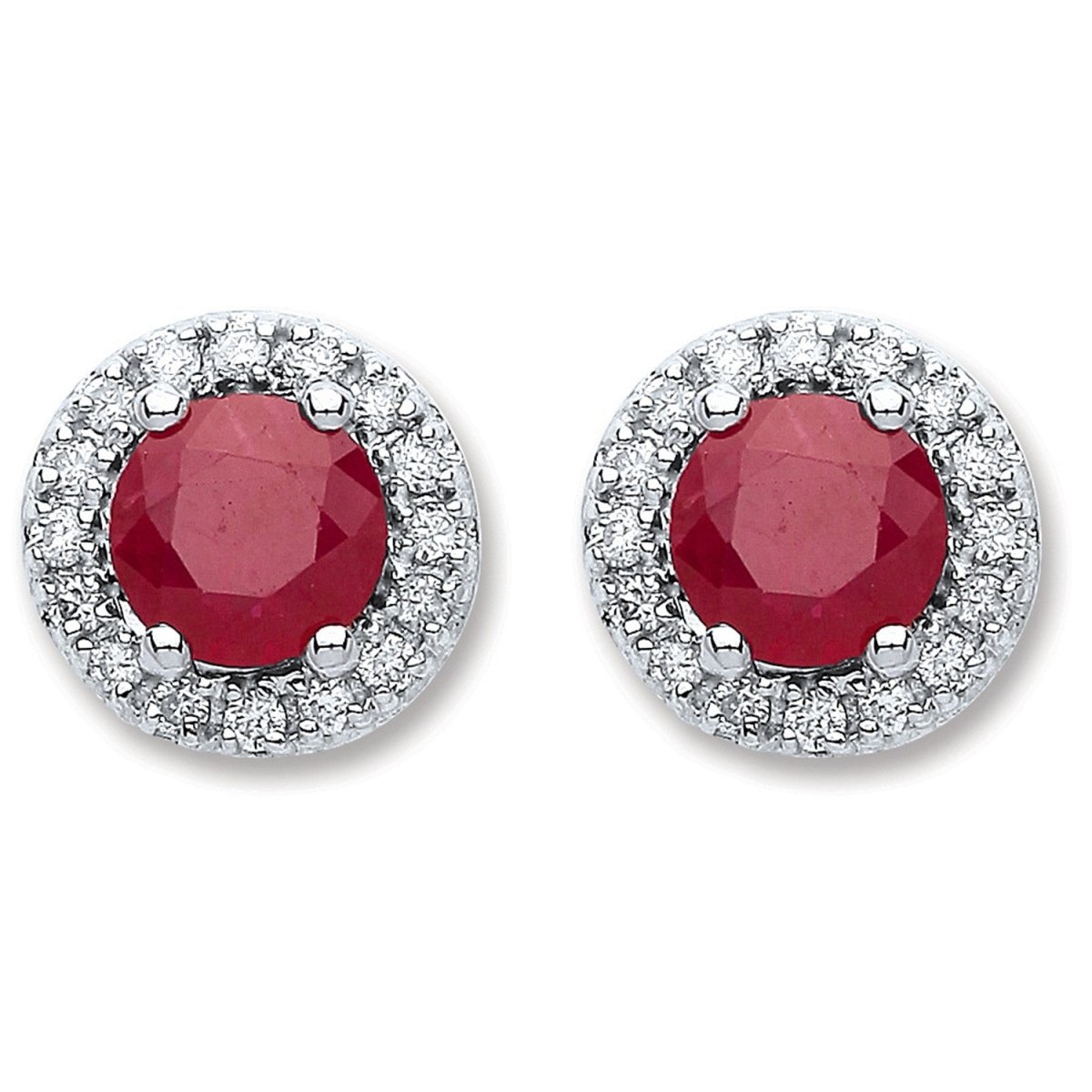 9ct White Gold 0.15ct Diamond & 0.90ct Ruby Stud Earrings - Samuel Perry