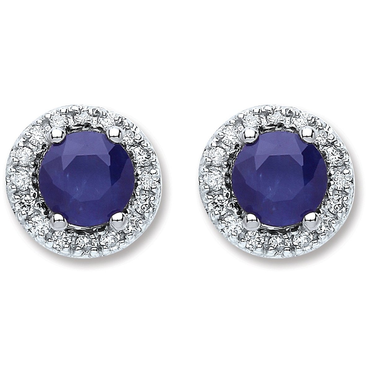 9ct White Gold 0.15ct Diamond & 1.20ct Sapphire Stud Earrings - Samuel Perry