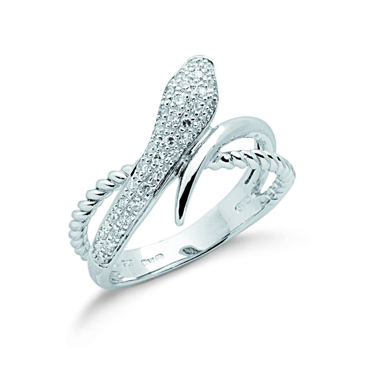 9ct White Gold 0.15ct Diamond Snake Ring - Samuel Perry