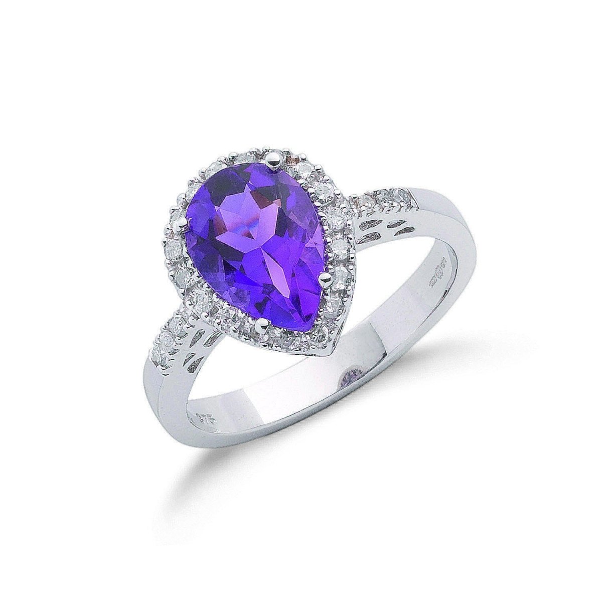 9ct White Gold 0.18ct Diamond & 1.60ct Amethyst Ring - Samuel Perry