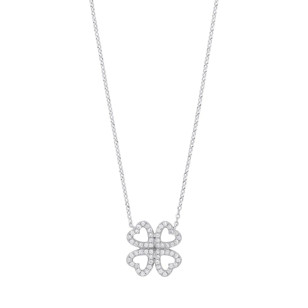 9ct White Gold 0.18ct Diamond Four - Leaf Clover Necklace - Samuel Perry
