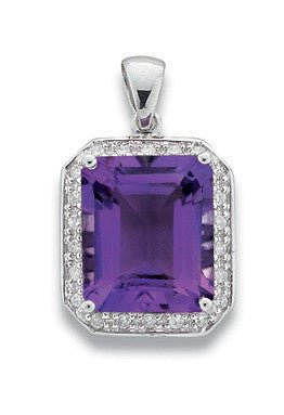 9ct White Gold 0.19ct Diamond & 5.11ct Amethyst Pendant – Bold & Elegant - Samuel Perry