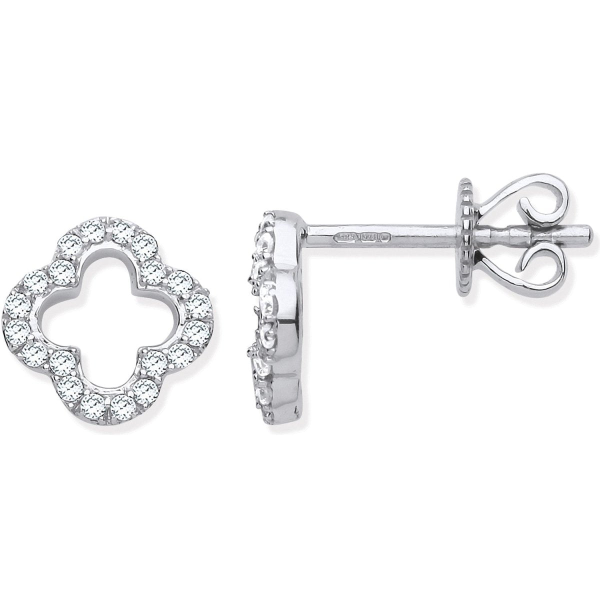 9ct White Gold 0.19ctw Four - Leaf clover Diamond Studs - Samuel Perry