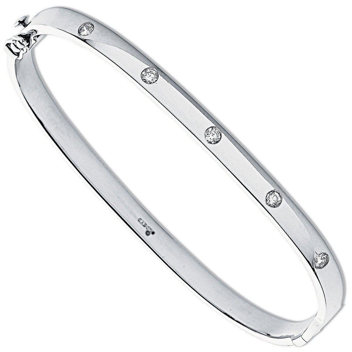 9ct White Gold 0.20ct 5 - Stone Diamond Bangle - Samuel Perry