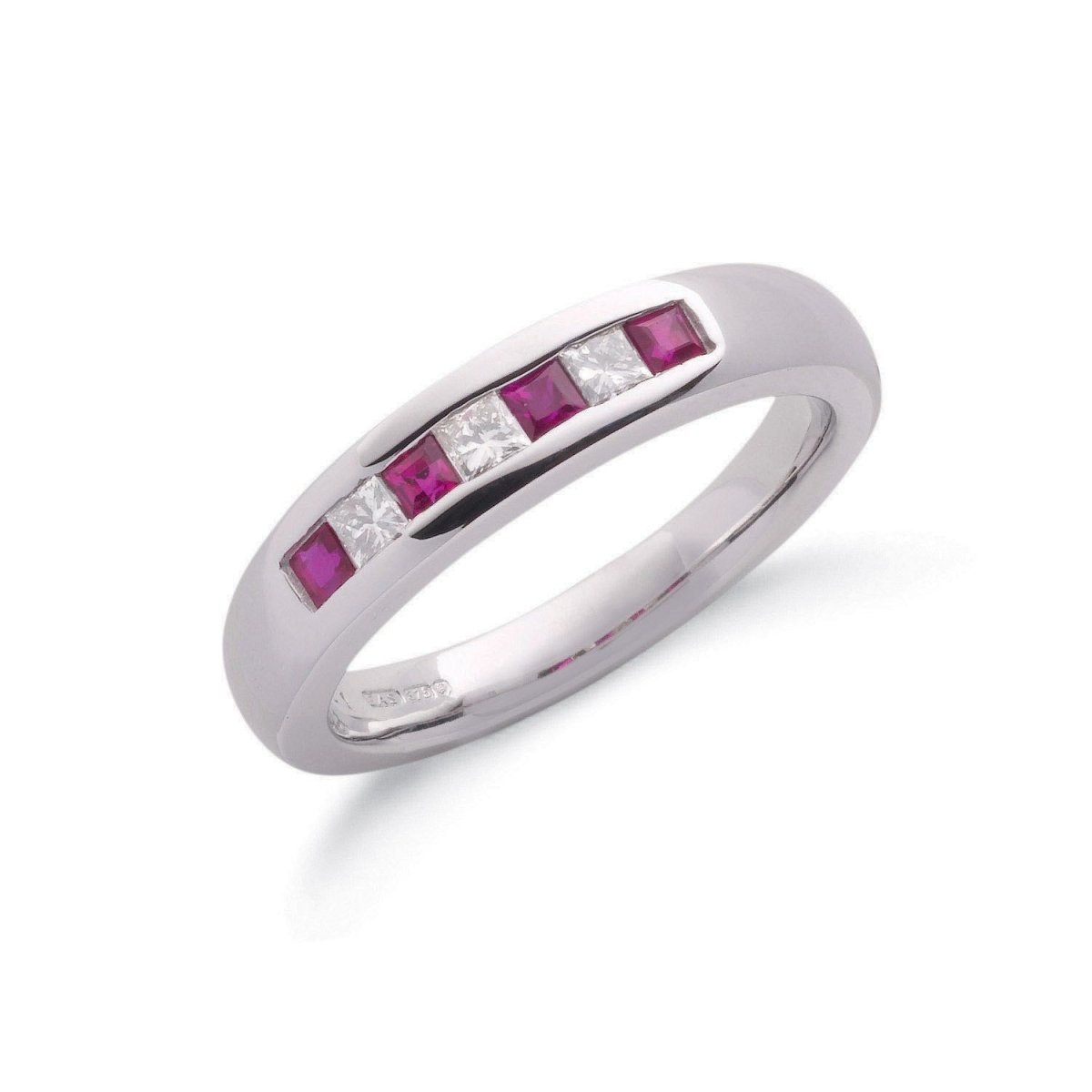 9ct White Gold 0.20ct Diamond & 0.35ct Ruby Eternity Ring - Samuel Perry