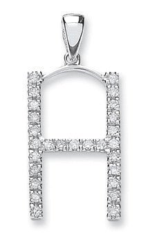 9ct White Gold 0.20ct Diamond "H" Initial Pendant - Samuel Perry