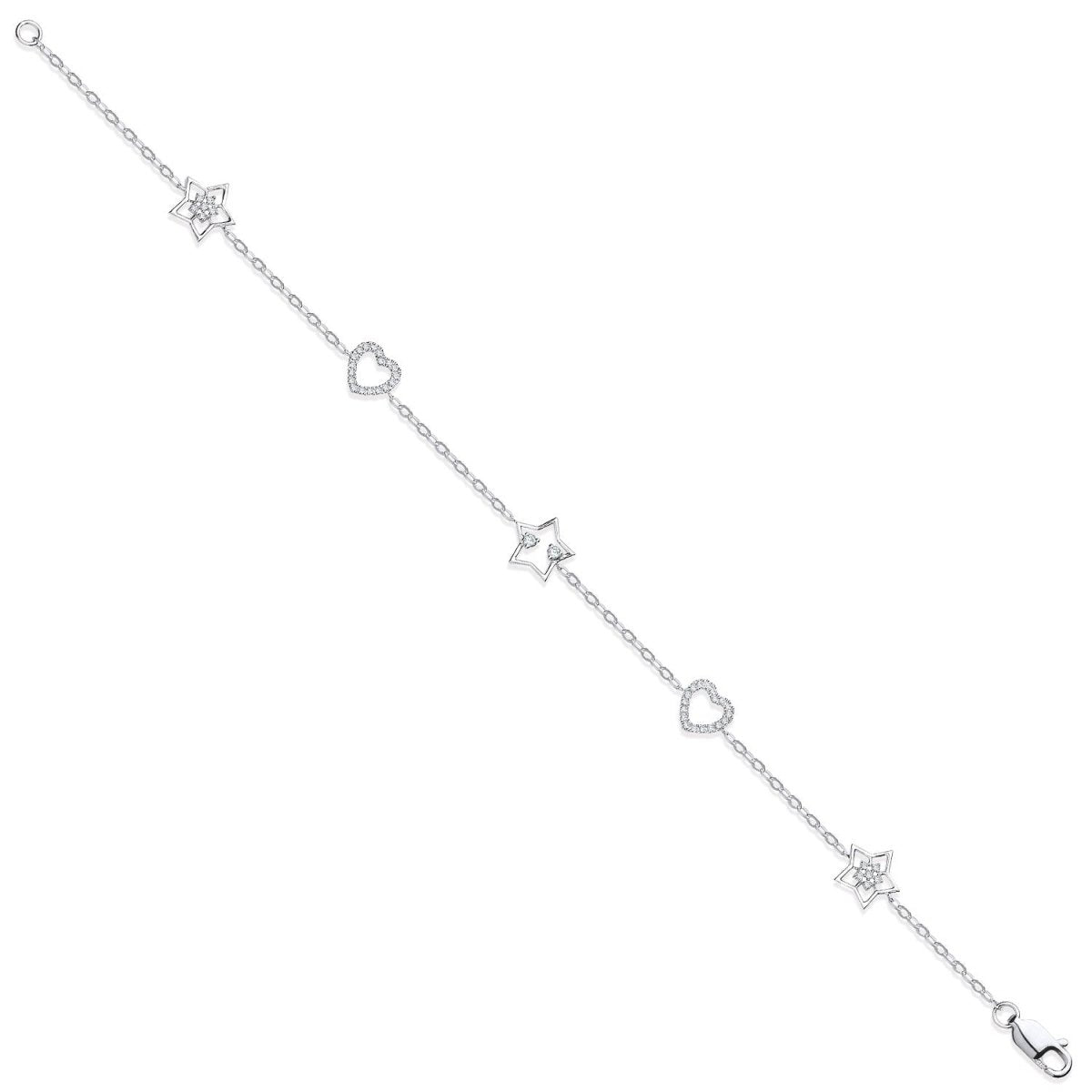 9ct White Gold 0.20ct Diamond Heart & Stars Bracelet - Samuel Perry