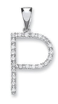 9ct White Gold 0.20ct Diamond "P" Initial Pendant - Samuel Perry