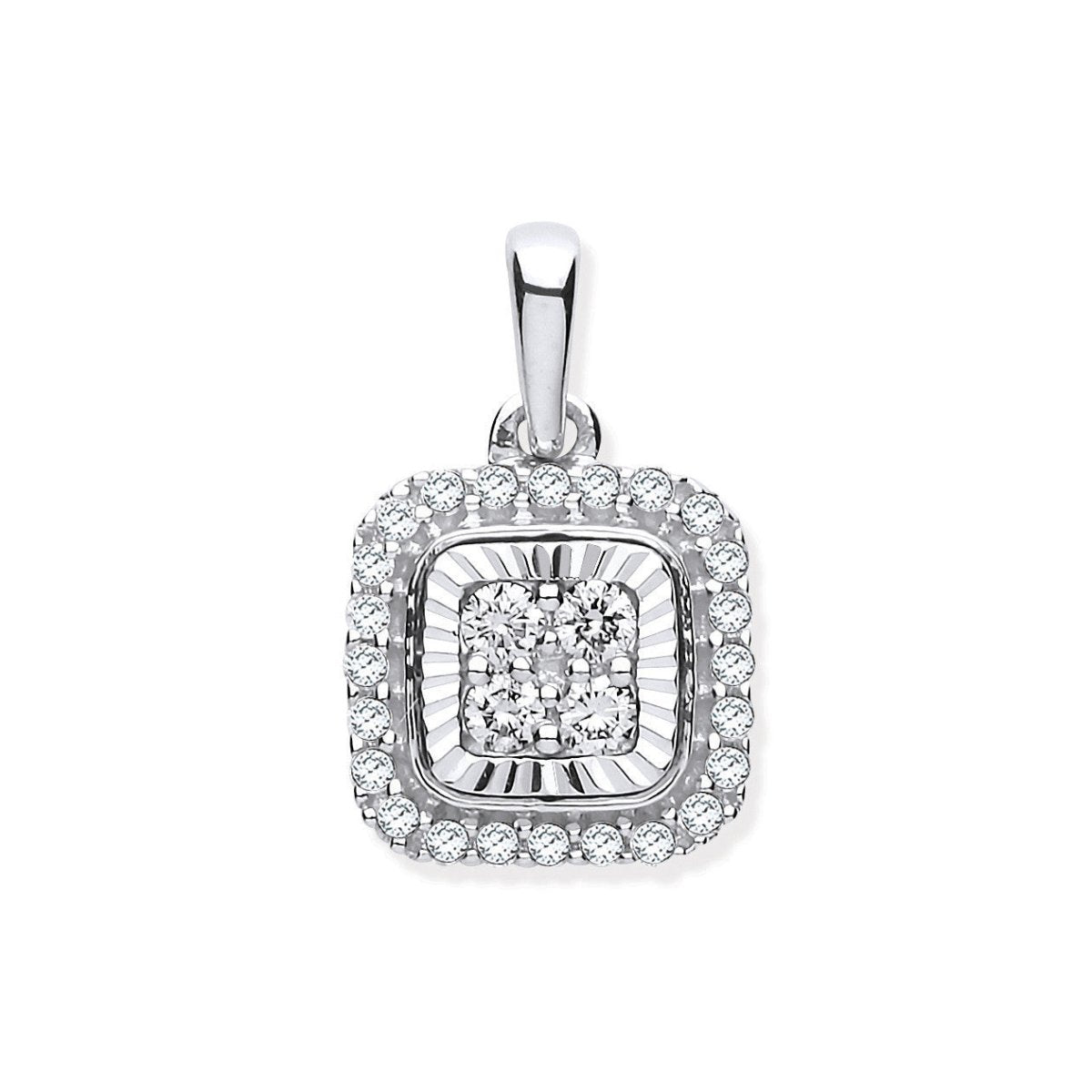 9ct White Gold 0.25ct Diamond Bezel Square Pendant - Samuel Perry