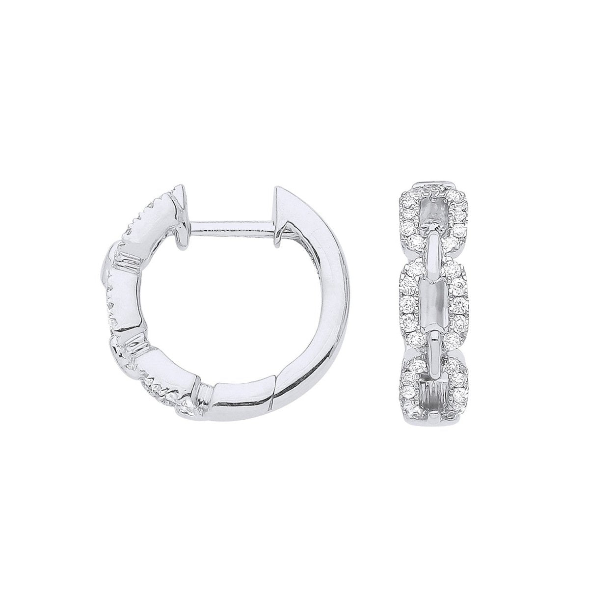 9ct White Gold 0.25ct Diamond Curb Huggie Earrings - Samuel Perry