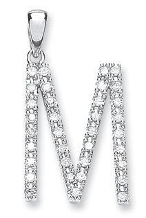 9ct White Gold 0.30ct Diamond "M" Initial Pendant - Samuel Perry