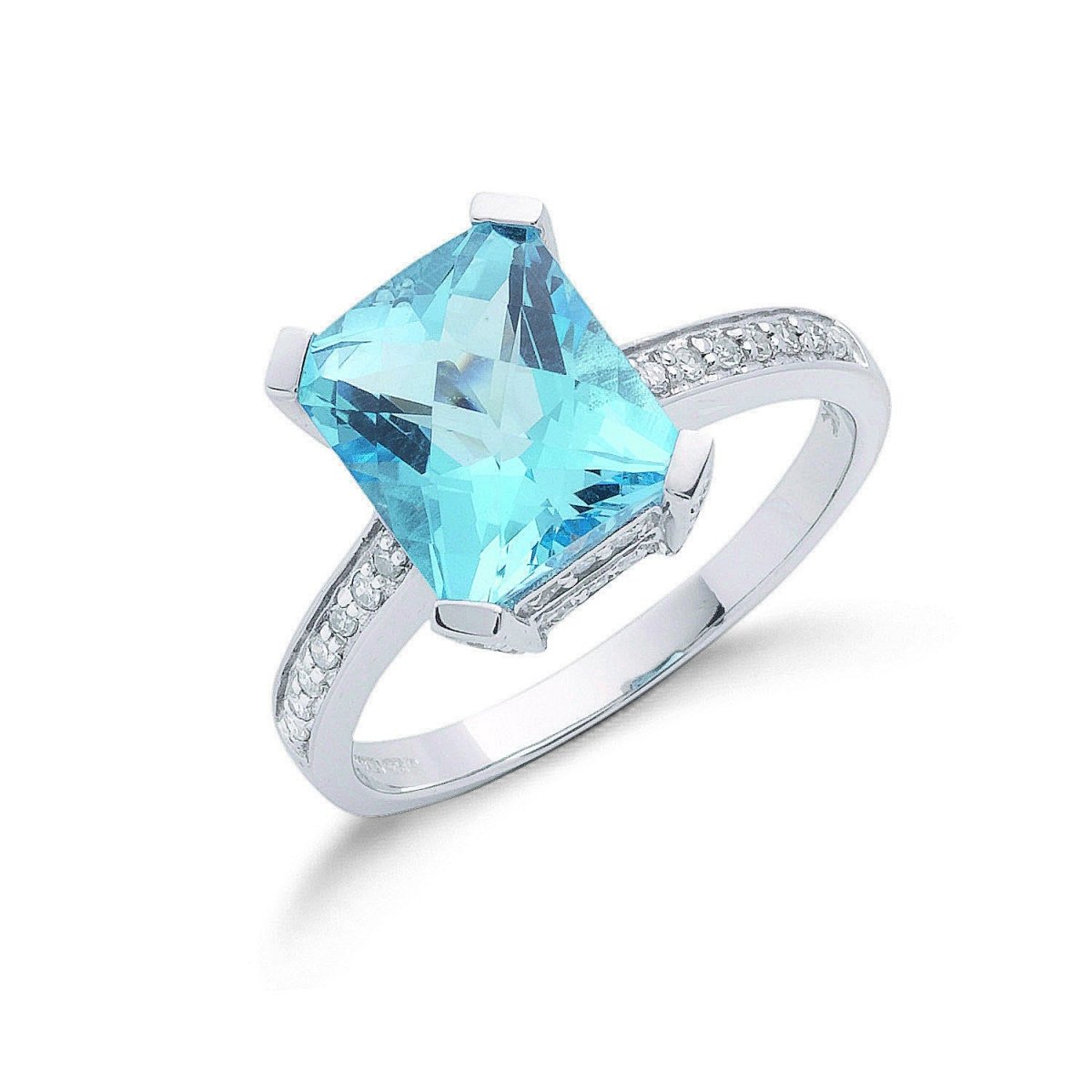 9ct White Gold 0.42ct Diamond & 4.40ct Blue Topaz Ring - Samuel Perry